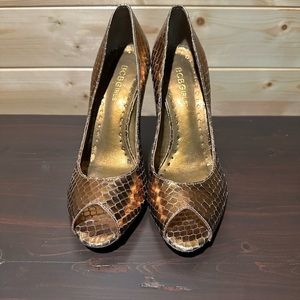 Brand new BCBG bronze peep toe heels in size 6.5